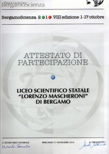 BergamoScienza - Attestato 2010